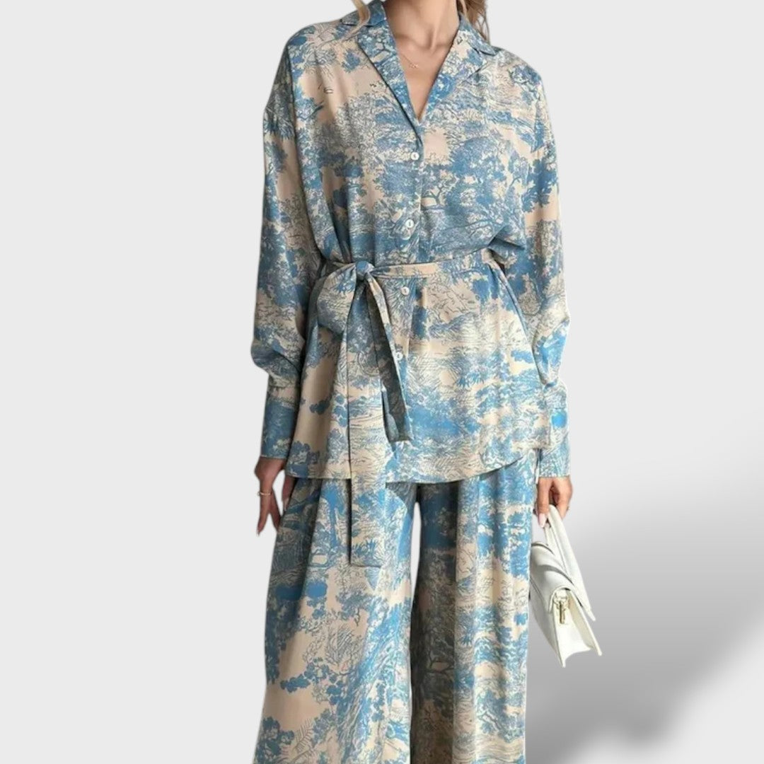 Conjunto Estampado Mujer y Pantalón de Pierna Ancha