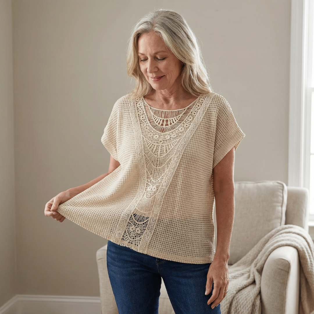 Blusa De Manga Murciélago con encaje