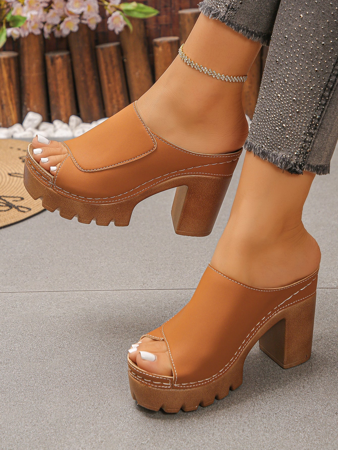 Sandalias con Tacón Elegantes y Punta redonda