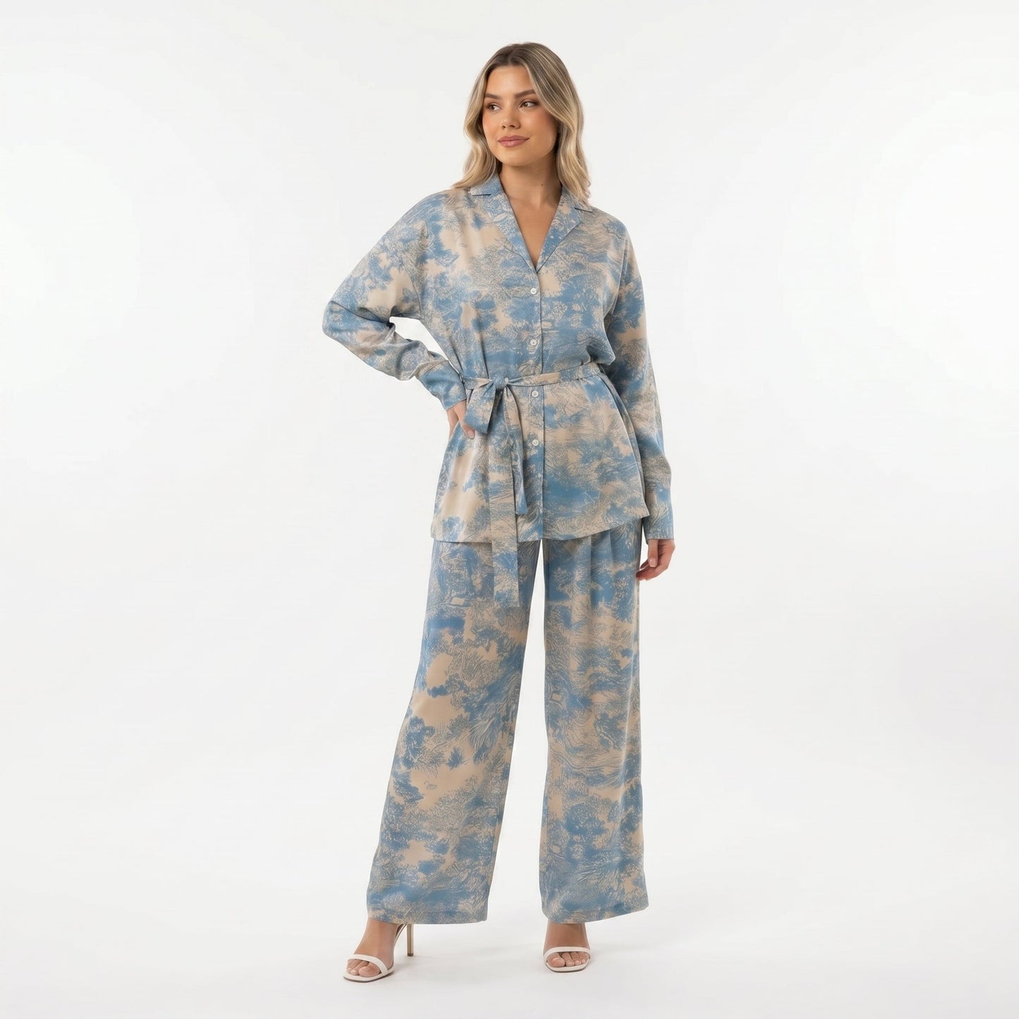 Conjunto Estampado Mujer  y Pantalón de Pierna Ancha